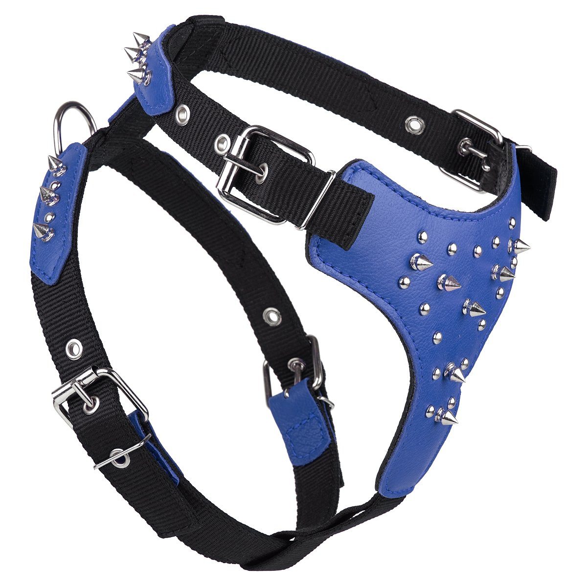 Leather + Nylon Spiked Dog Harness Royal Blue Dog Harnesses Dogline