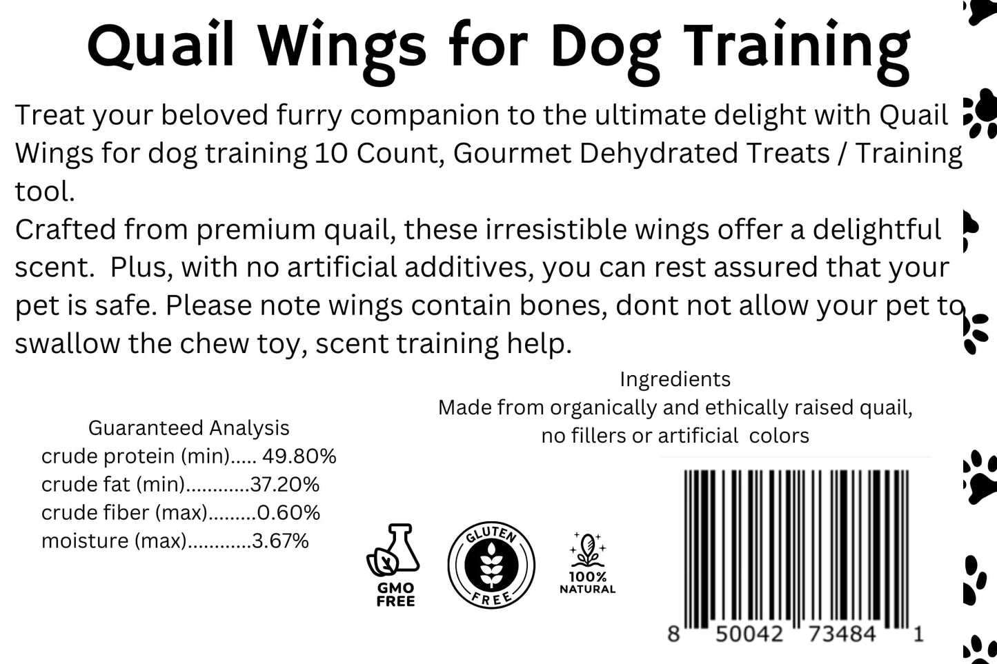 Undique Quail Wings for Dog Training, Small (10 Count) Pet Quailz.com by Undique LLC