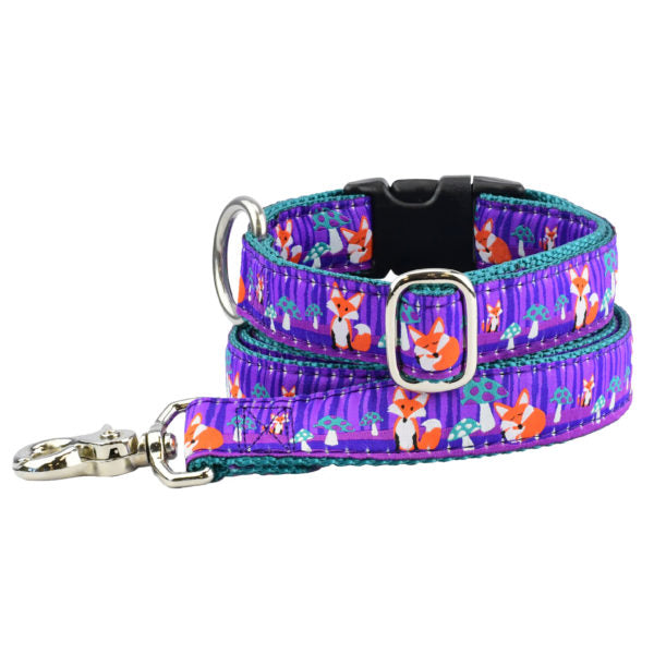 1″ Nocturnal – Fox and Mushroom Essential Buckle Martingale Dog Collar Martingale Dog Collar 2 Hounds Design