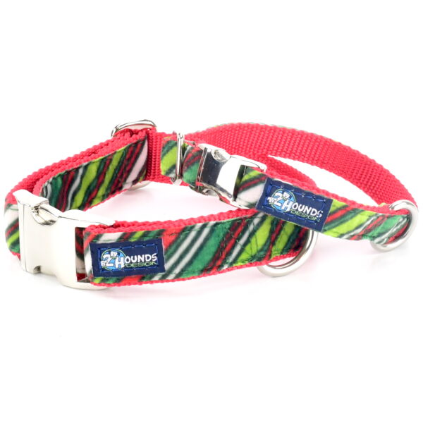 Christmas Stripe Velvet Essential Buckle Martingale Dog Collar Martingale Dog Collar 2 Hounds Design
