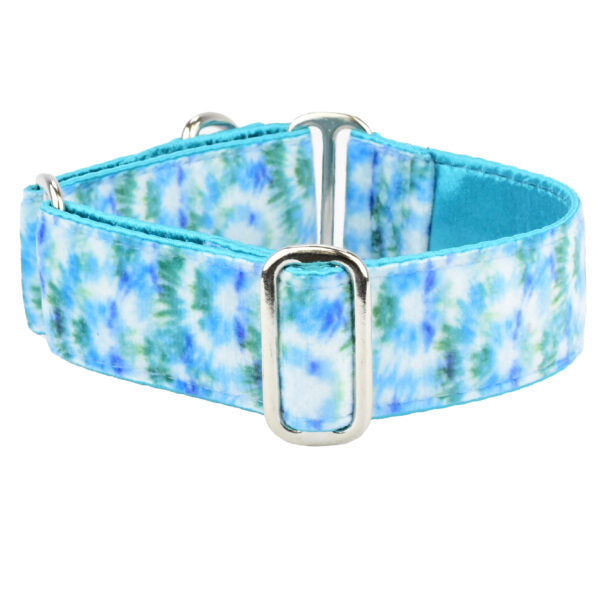 Teal Tie-Dye Swiss Velvet Martingale Dog Collar 1.5 inch wide Martingale Dog Collar 2 Hounds Design