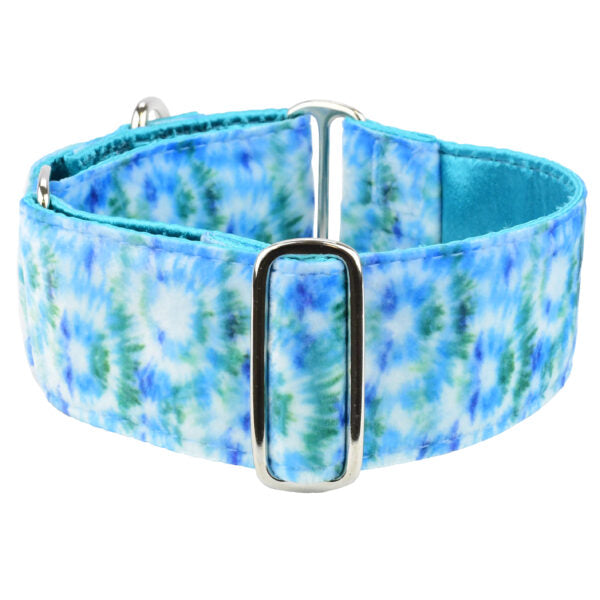 Teal Tie-Dye Swiss Velvet Dog Collar Dog Collar 2 Hounds Design