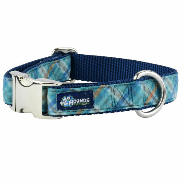 Blue Plaid Velvet Essential Martingale Dog Collar 2 Hounds Design