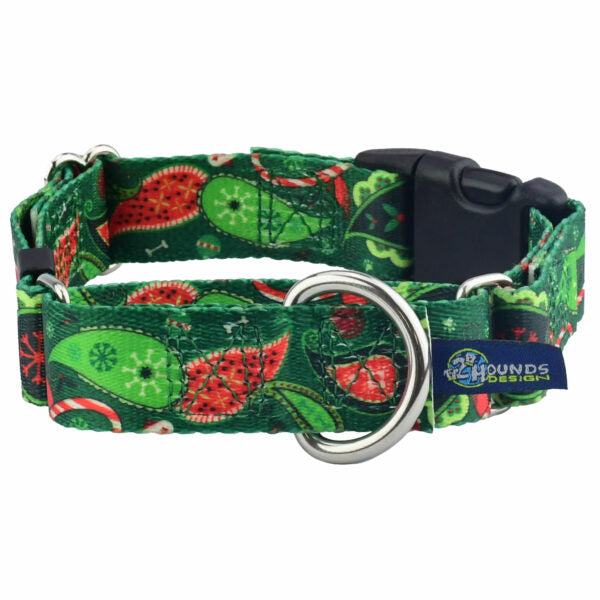Holiday Paisley Buckle Martingale Dog Collar – EarthStyle 1 inch 2 Hounds Design