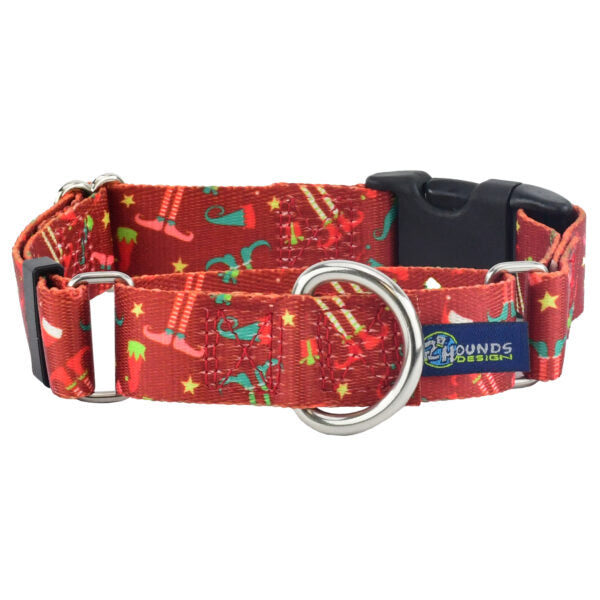 Elf Shoes Christmas Buckle Martingale Dog Collar – EarthStyle 1 inch 2 Hounds Design