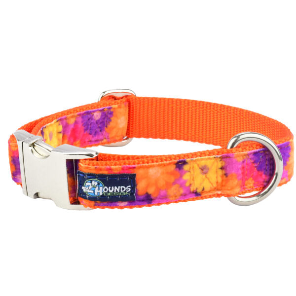 Gerbera Daisy Velvet Essential Dog Collar (1″ Only) 2 Hounds Design