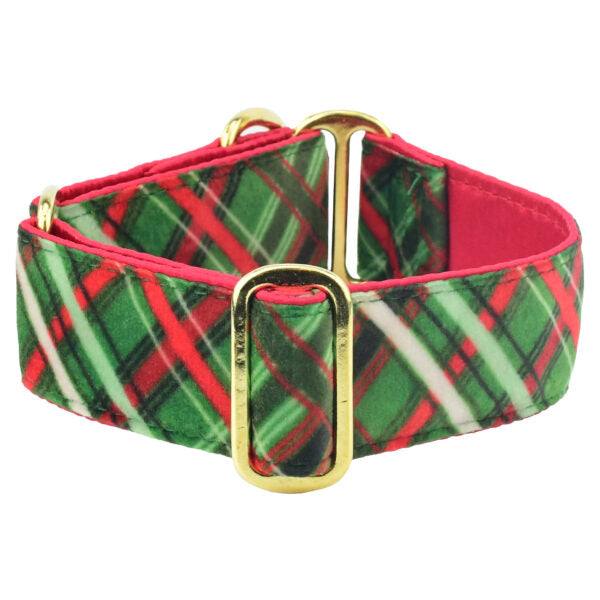 Christmas Plaid Green Elite Velvet Dog Collar 2 Hounds Design