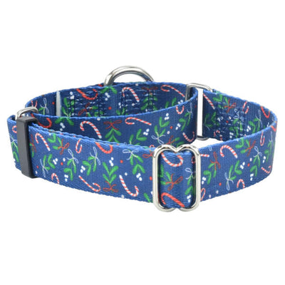 Kiss The Dog Christmas Holiday Martingale Dog Collar – EarthStyle 1 inch 2 Hounds Design