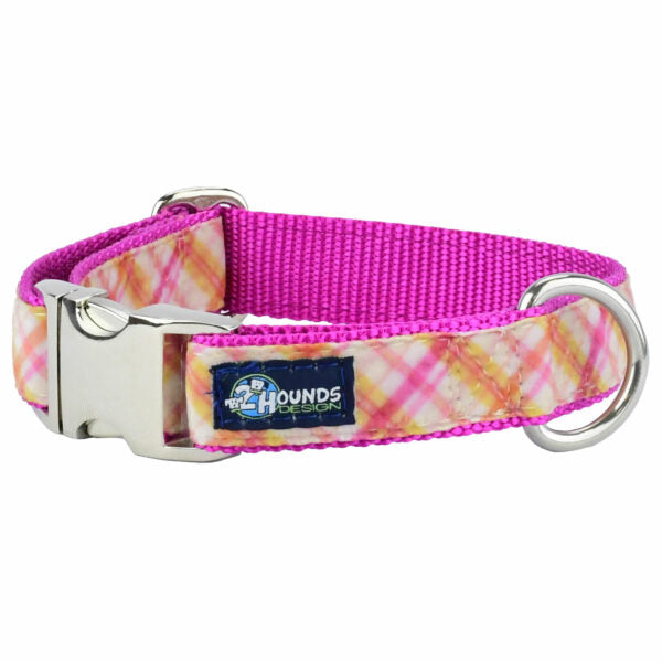 Pink Plaid Velvet Essential Dog Collar 1 inch wide 2 Hounds Design