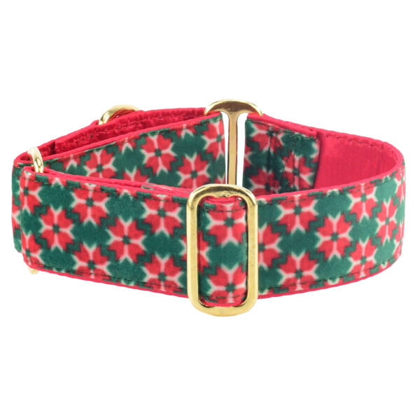 Poinsettia Elite Velvet Martingale Dog Collar Martingale Dog Collar 2 Hounds Design