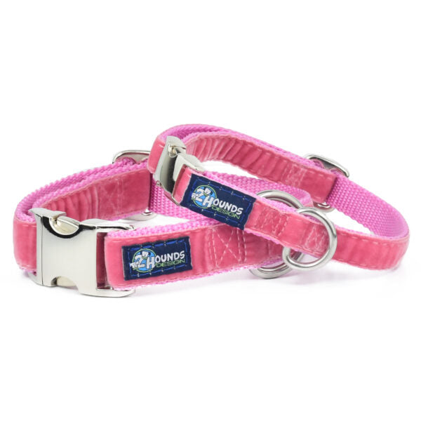Rose Pink Velvet Essential Buckle Martingale Dog Collar 2 Hounds Design