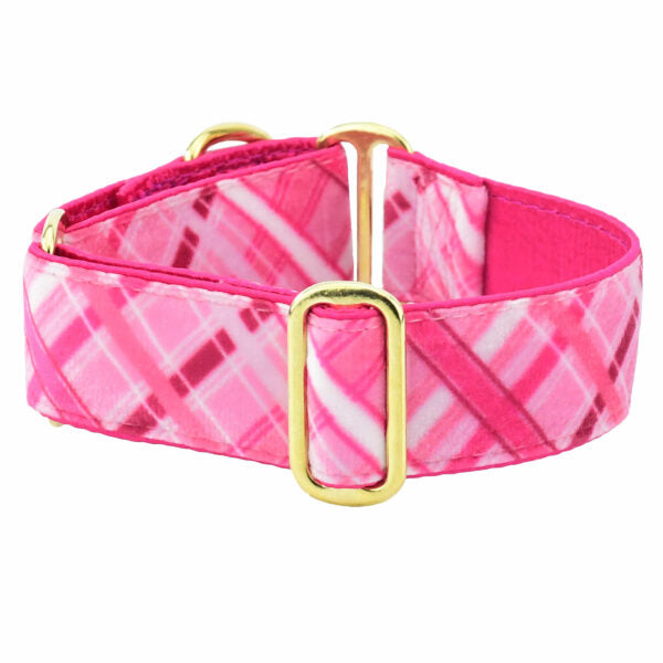 Very Pink Plaid Elite Velvet Martingale Dog Collar 2 Hounds Design
