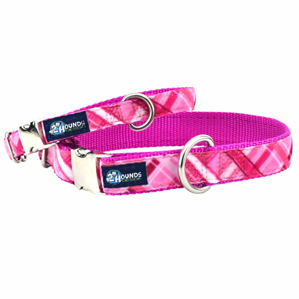 Very Pink Plaid Velvet Essential Martingale Dog Collar Martingale Dog Collar 2 Hounds Design