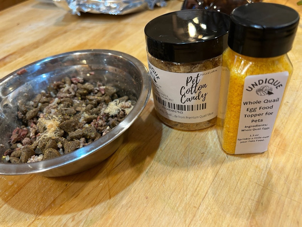 Pet Cotton Candy - Quail All Natural Protein-Rich Fluffy Treat for All Pets, one Ingredient only pet Treat and Food Topper for picky Eaters or gourmets. Made from Premium Quail Meat Quailz.com by Undique LLC