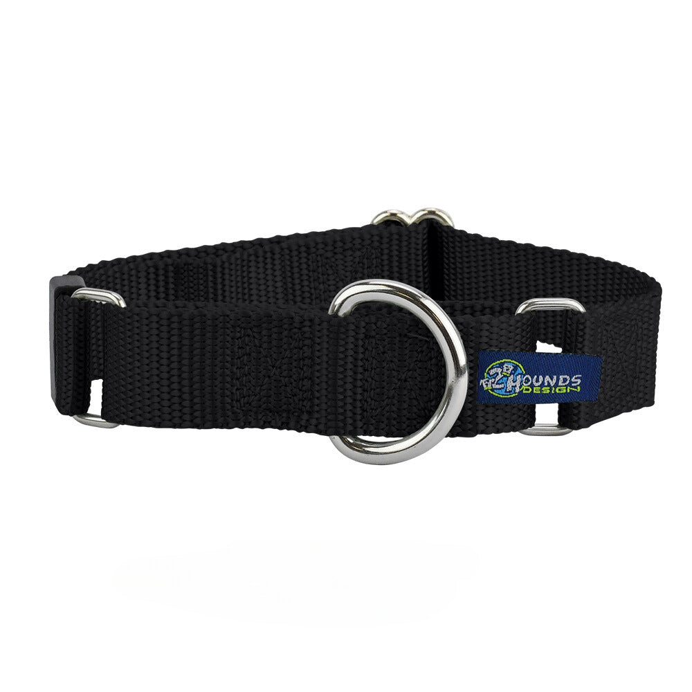 5/8″ and 1″ Black Nylon Martingale Dog Collar 2 Hounds Design