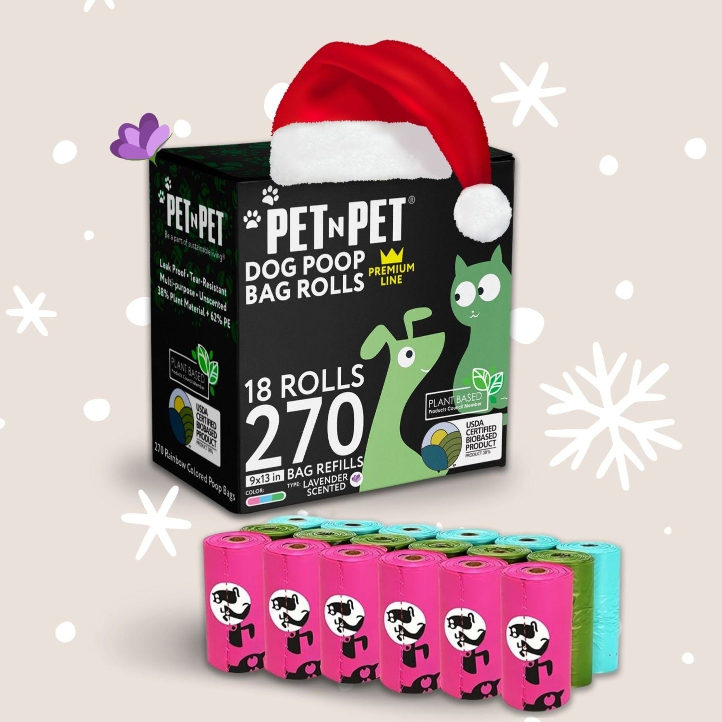 Lavender-Scented Colorful Poop Bags 270 Pet Waste Bags Pet N Pet ®