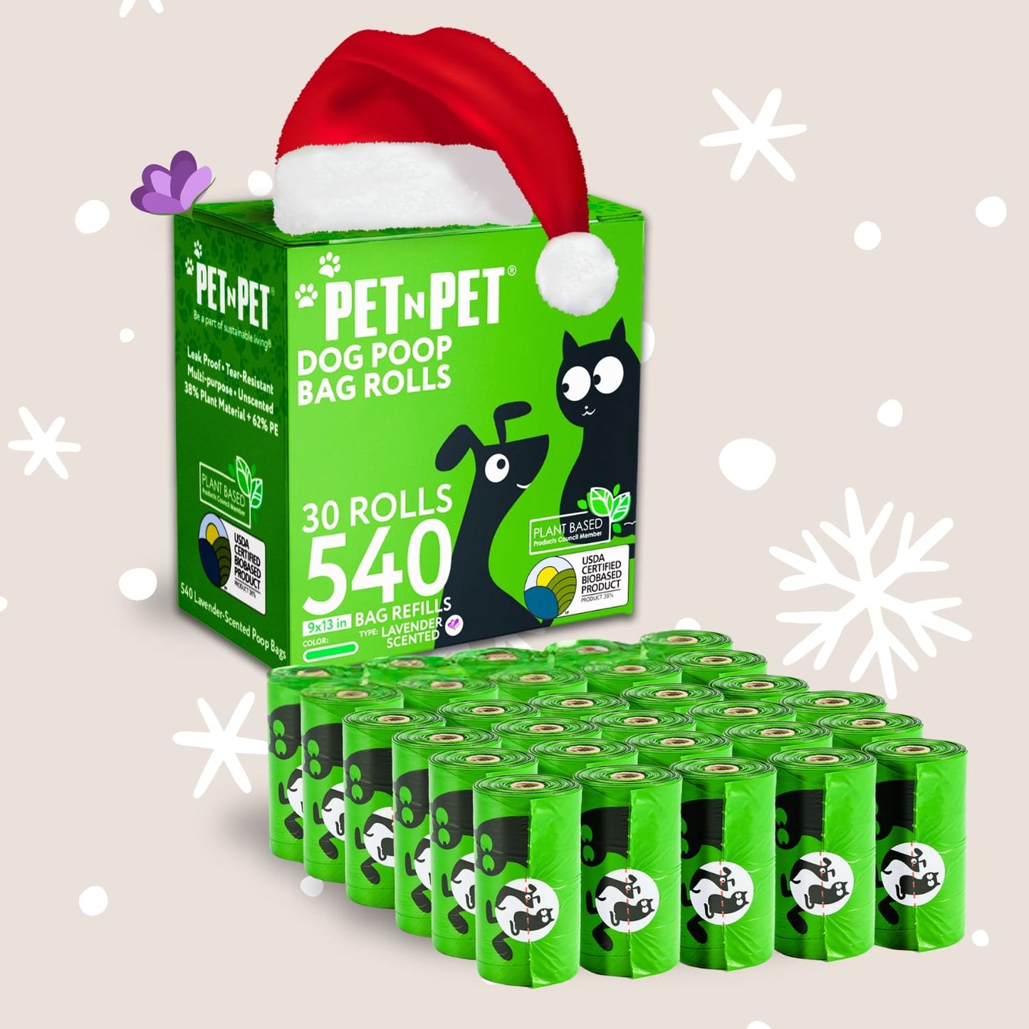 41% Plant-based Poop Bags 540 Lavender Scented Bags Pet Waste Bags Pet N Pet ®