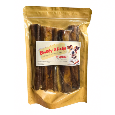Bully Sticks 6" JUMBO | Very Low Odor | Pack of 5 | Grass-fed/Free-range Dog Treats Bones Bully Sticks and Natural Chews Chief’s Treats and Pet Supplies