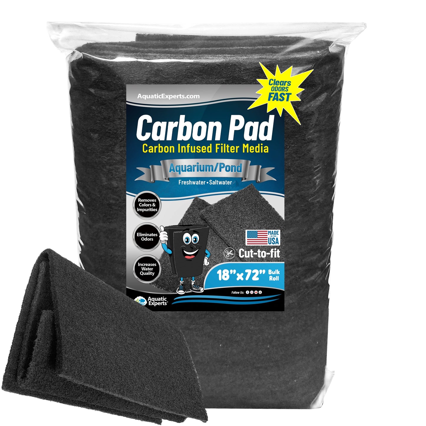 Aquatic Experts Aquarium Carbon Filter Pad - Premium Activated Carbon Filter Pads for Crystal Clear Aquariums 18" x 72" Filter Pad Aquatic Experts