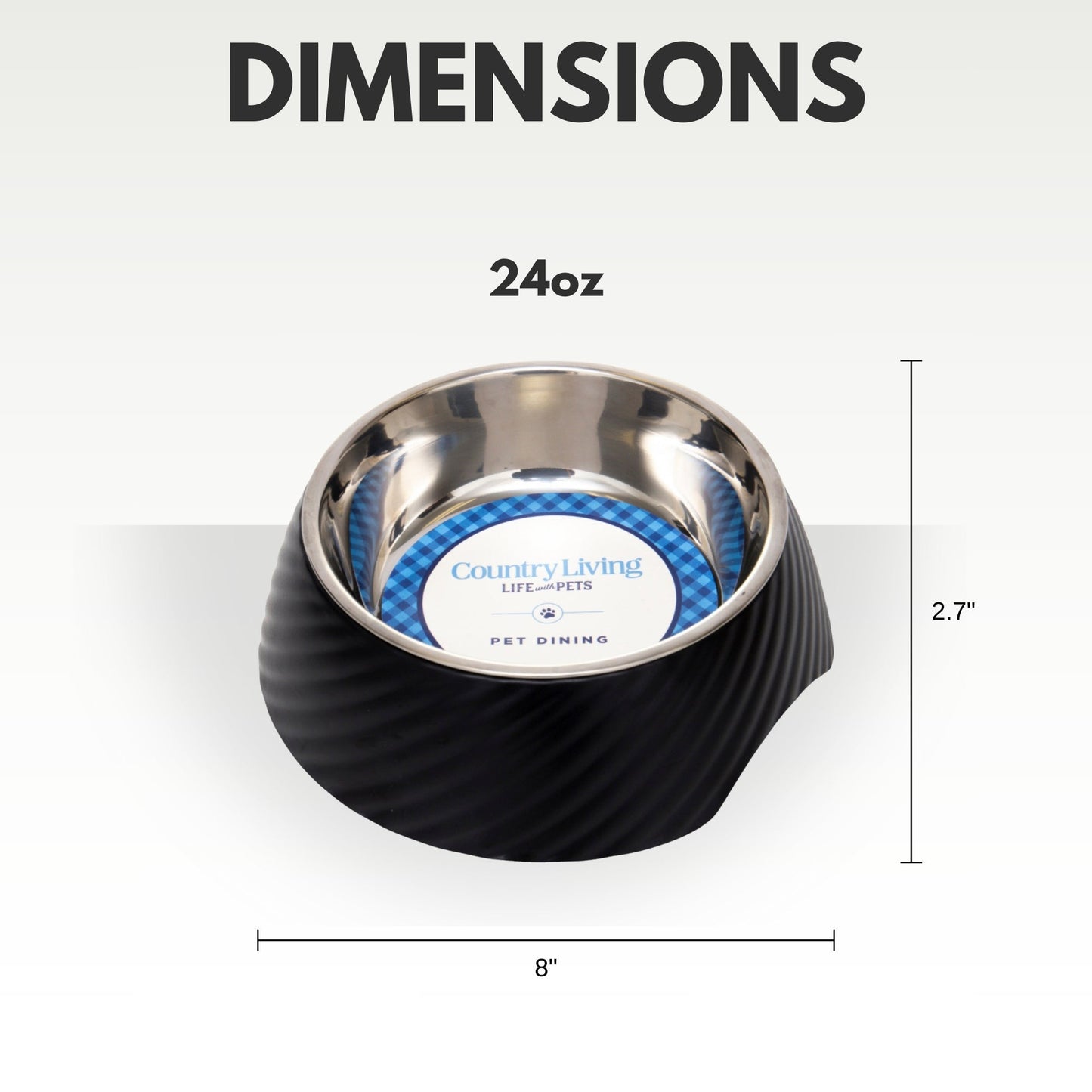 Country Living Set of 2 Round Twill Melamine Dog Bowls with Removable Stainless Steel Inserts – Black Bowl American Pet Supplies