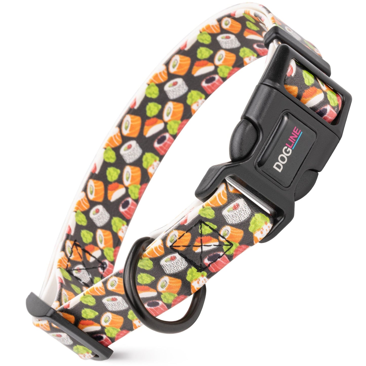 Dogline Biothane Full Color Design Printed Dog Collar with Quick Release Buckle Sushi W 3 4" x L 12"-19" Dog Collars Dogline