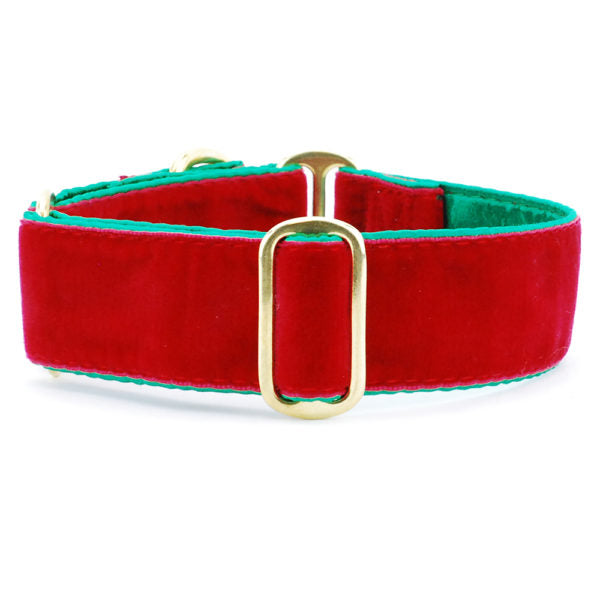 Holiday Velvet – Red/Green Dog Collar 2 Hounds Design