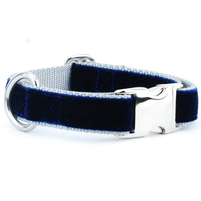 Navy/Silver Holiday Velvet Essential Dog Collar Dog Collar 2 Hounds Design