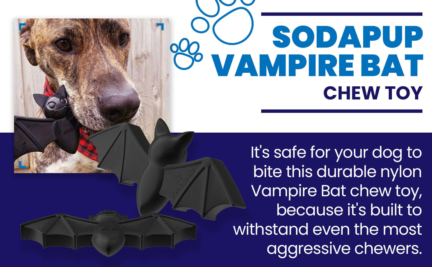 Vampire Bat Nylon Dog Chew Toy for Aggressive Chewers | USA Made & FDA Compliant Nylon Dog Toys SodaPup/True Dogs, LLC