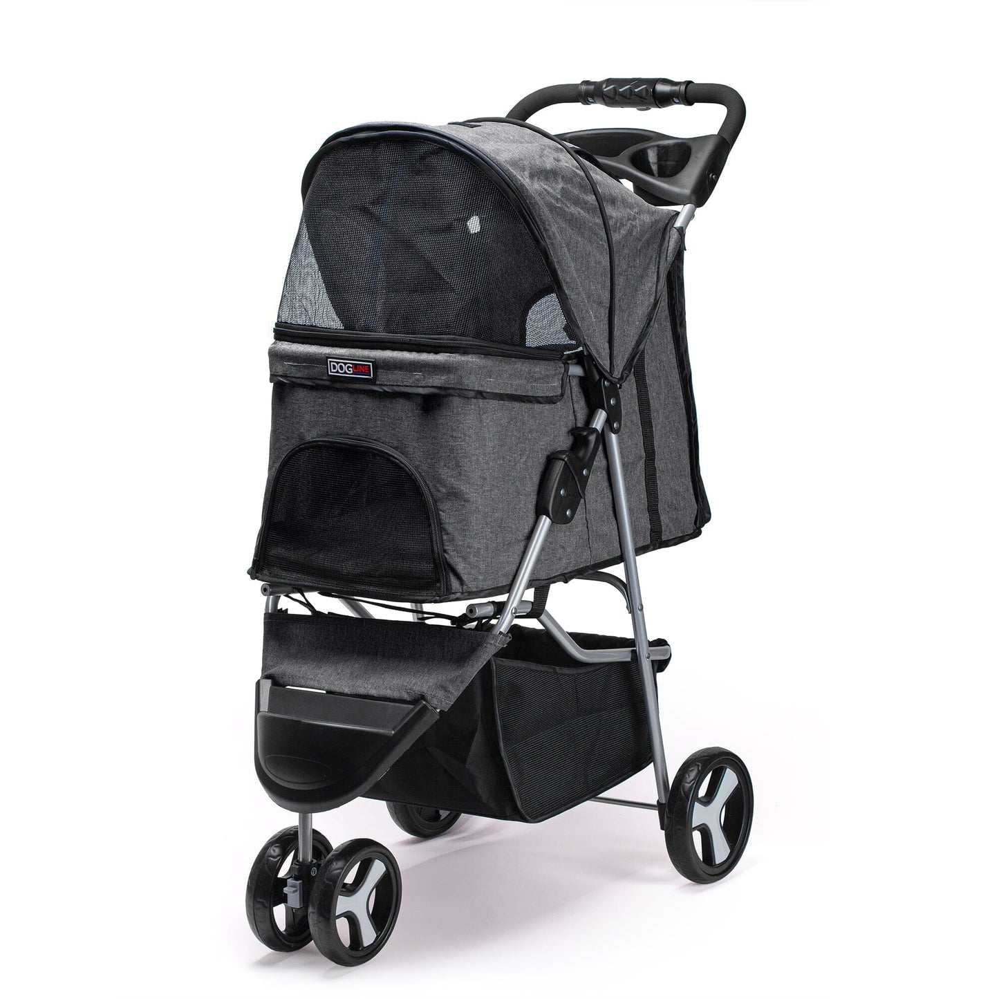 Casual Pet Stroller with a Removable Cup Holder Gray Pet Carriers Dogline