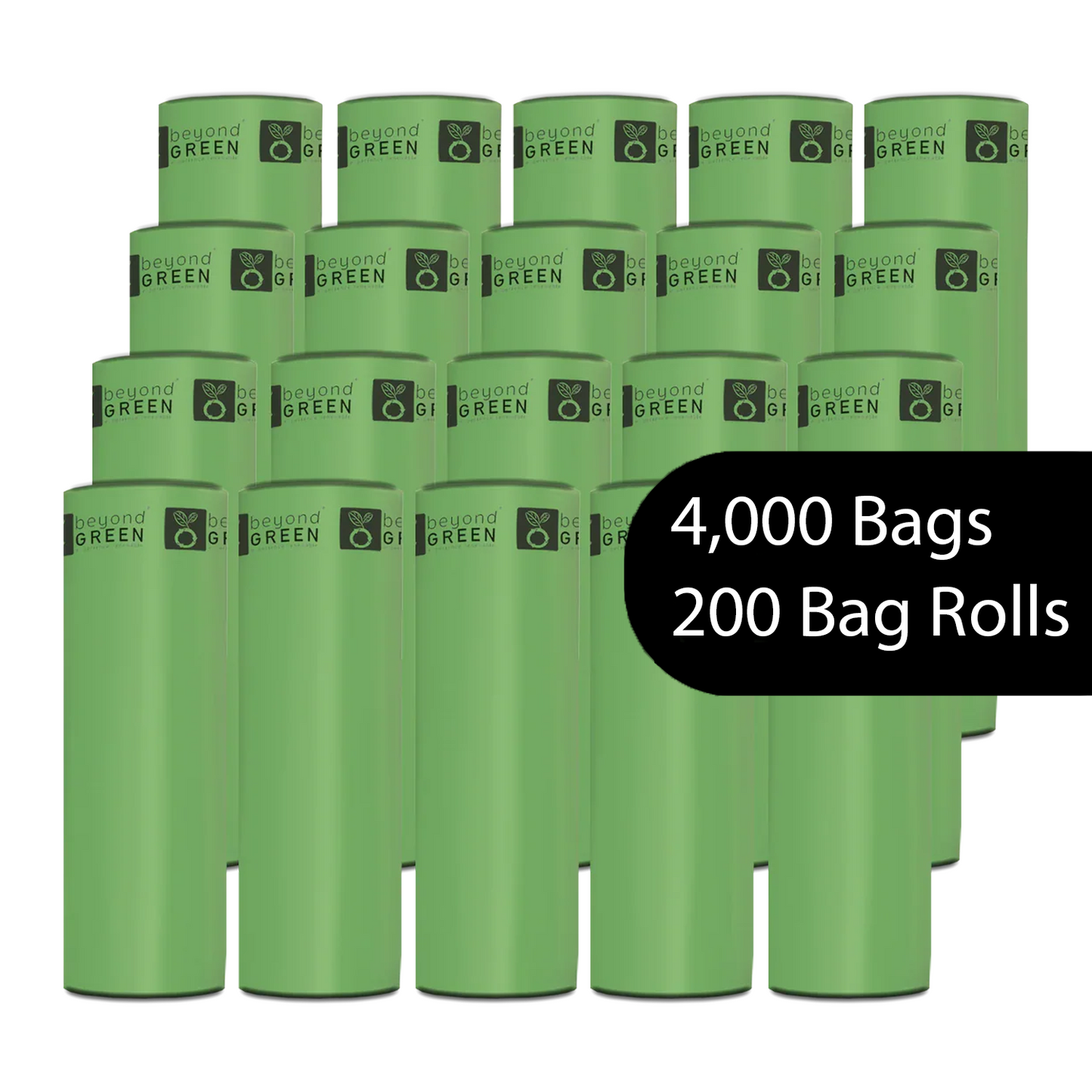Dog Waste Bags – 200-Count Core Roll 8" x 13" – Made in USA 20 Rolls - 4000 Bags Dog Waste Bags beyondGREEN biotech™