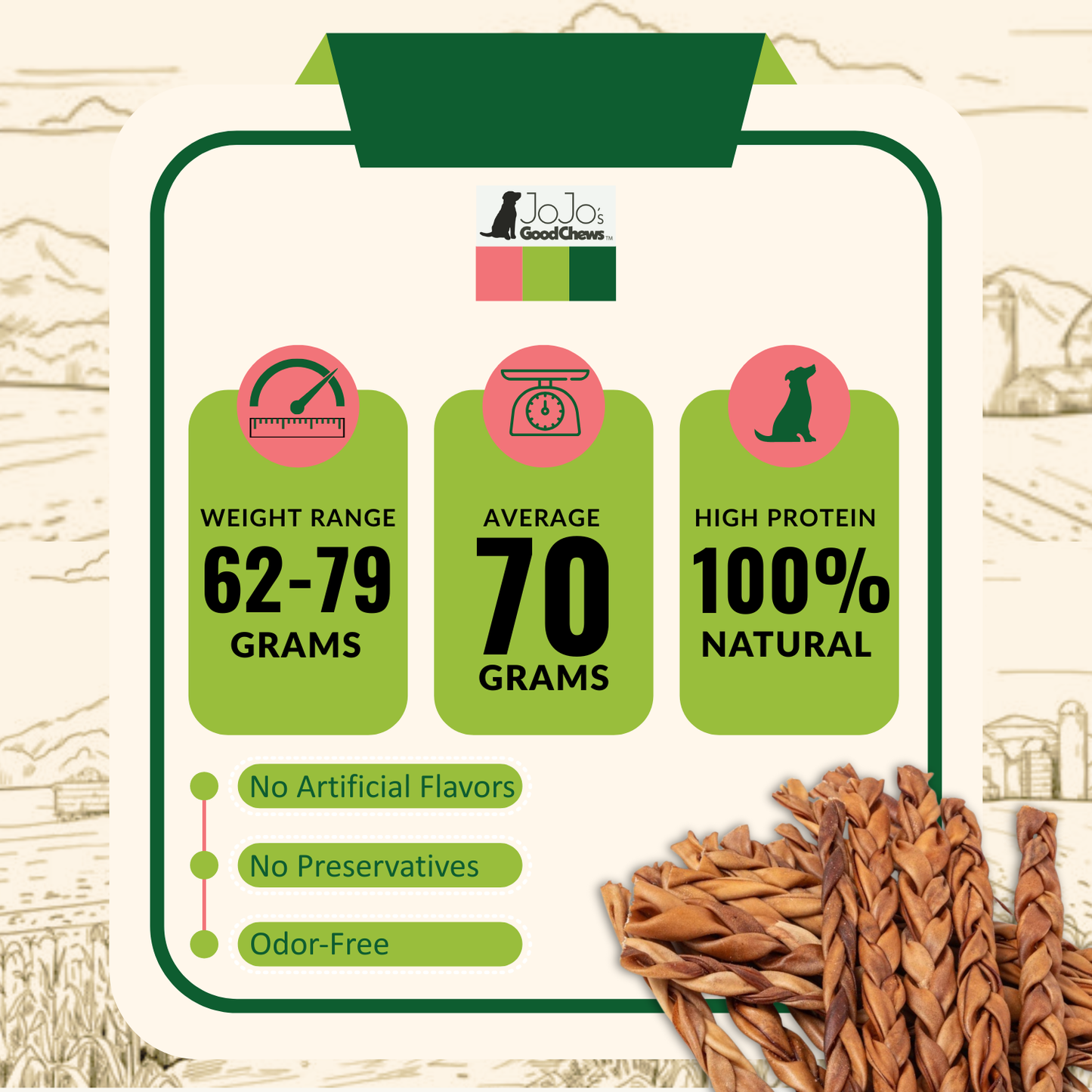 All-Natural Braided Collagen Stick Dog Treats, Supports Joint, Skin & Coat Health – 12-Inch Standard (25/Case) Dog Treats American Pet Supplies