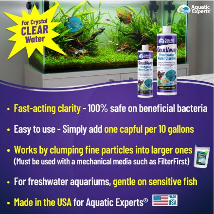 KloudAway Freshwater Aquarium Water Clarifier - 500ml Cloudy Water Treatment for Fish Tanks - Made in USA Pond Water Clarifier Aquatic Experts