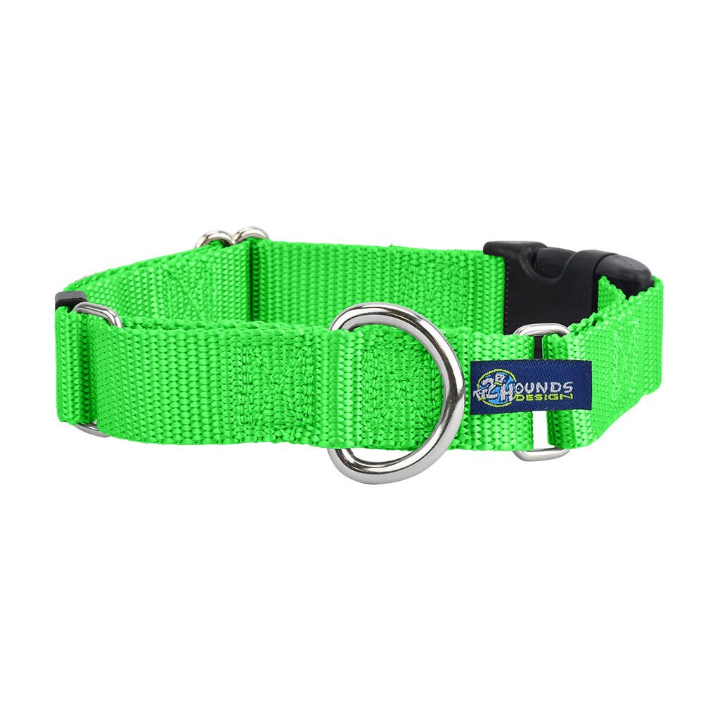 5/8″ and 1″ Neon Green Nylon Buckle Martingale Dog Collar Martingale Dog Collar 2 Hounds Design