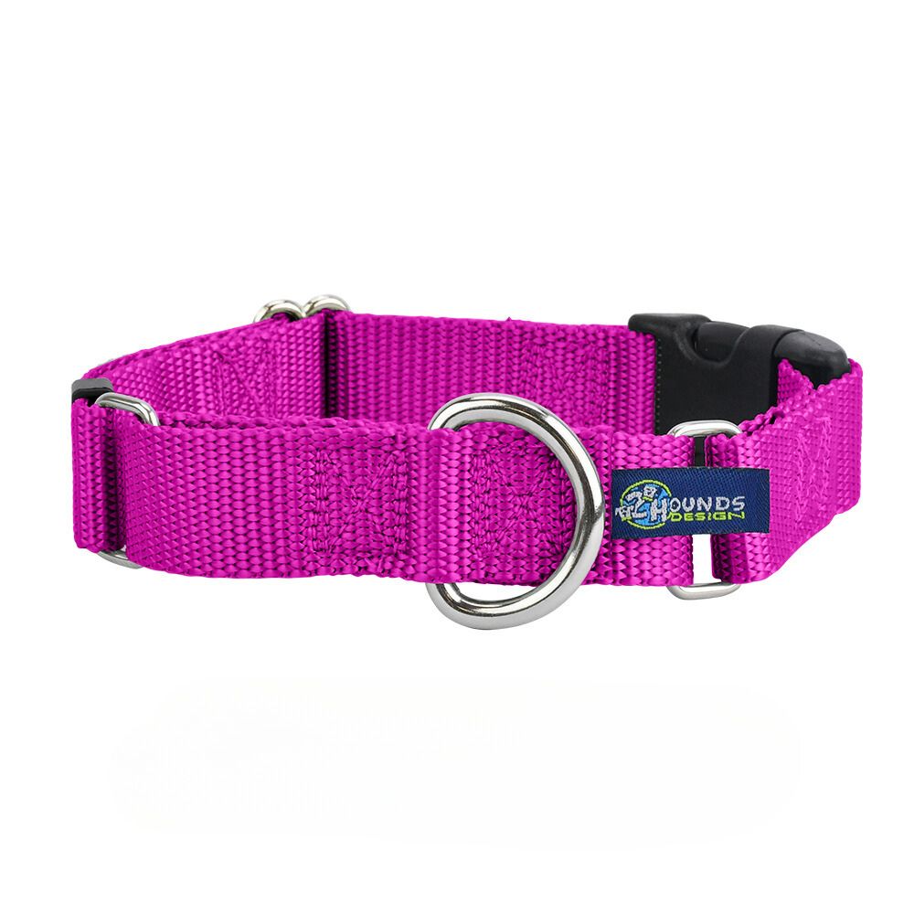 5/8″ and 1″ Raspberry Nylon Buckle Martingale Dog Collar 2 Hounds Design