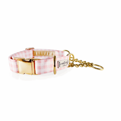 Gingham Pink Girly Summer Plaid Check Buckle & Martingale Dog Collar Dog Collars Nauti-dog Handmade