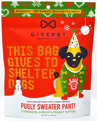 GivePet Holiday Dog Treats Pugly Sweater Party 6 Oz. Dog Treats GivePet
