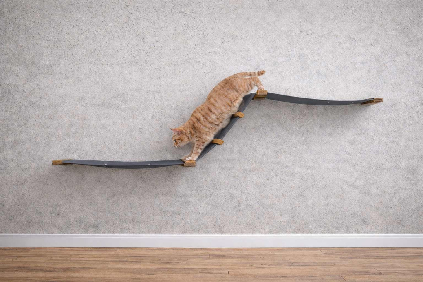 The Raceway - Wall Mounted Cat Hammock Natural Bamboo Charcoal Gray Canvas Cat Hammock Catastrophic Creations