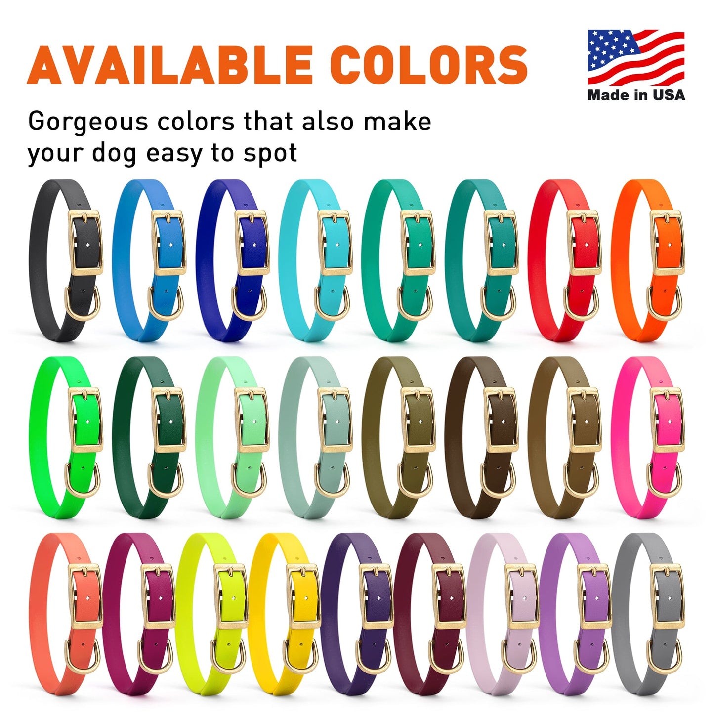 Viper Biothane Waterproof Dog Collar - Brass Hardware - Size M (15" - 18") Dog Collar Dogline