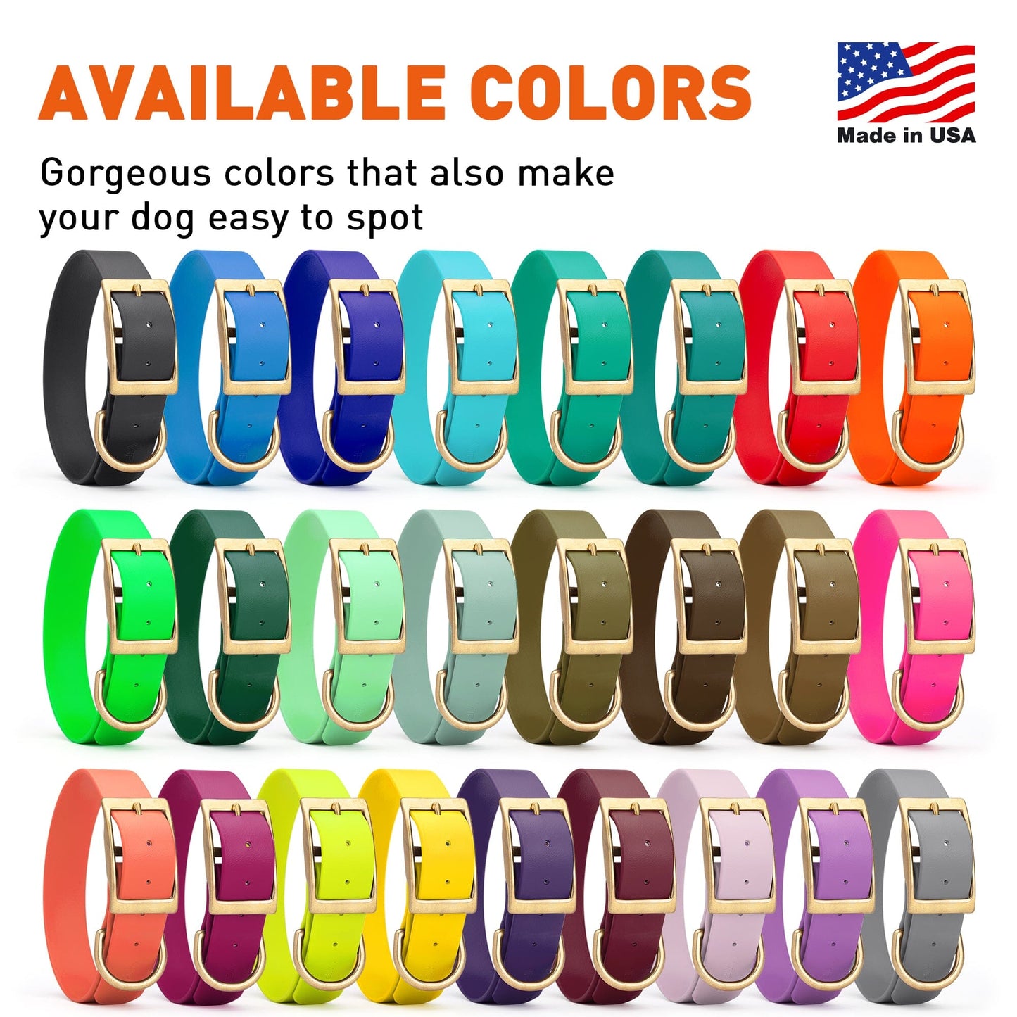 Viper Biothane Waterproof Dog Collar - Brass Hardware - 1.5in Wide - Size L (16" - 20") Dog Collar Dogline