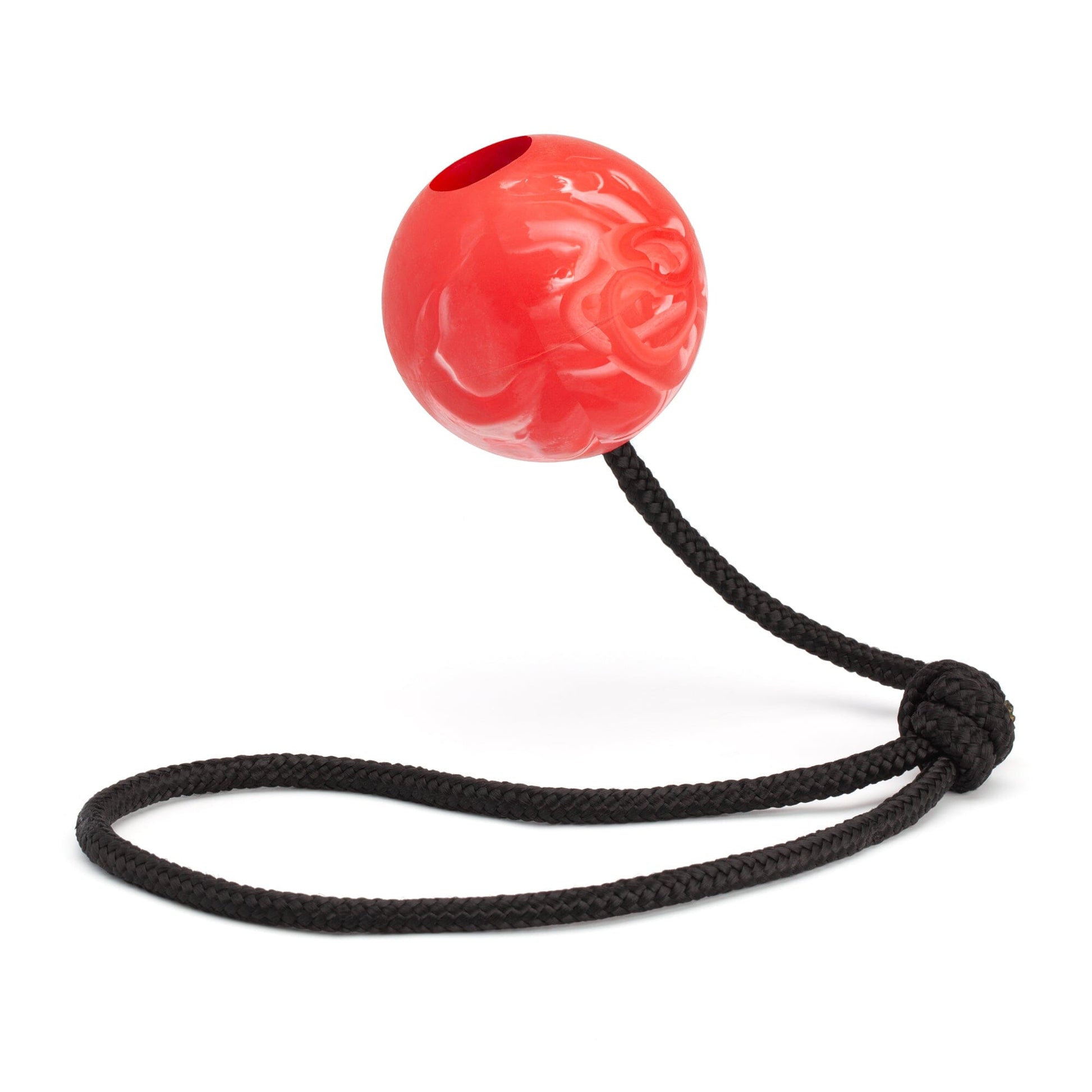 Rubber Euro Ball with Rope 2.36" Red Dog Toys Dogline