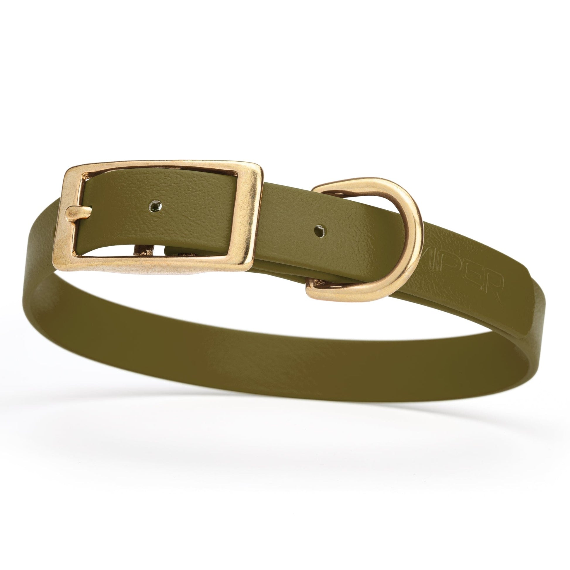 Viper Biothane Waterproof Dog Collar - Brass Hardware - Size M (15" - 18") Olive Drab Green L 15"-18" x W 3 4" Dog Collar Dogline