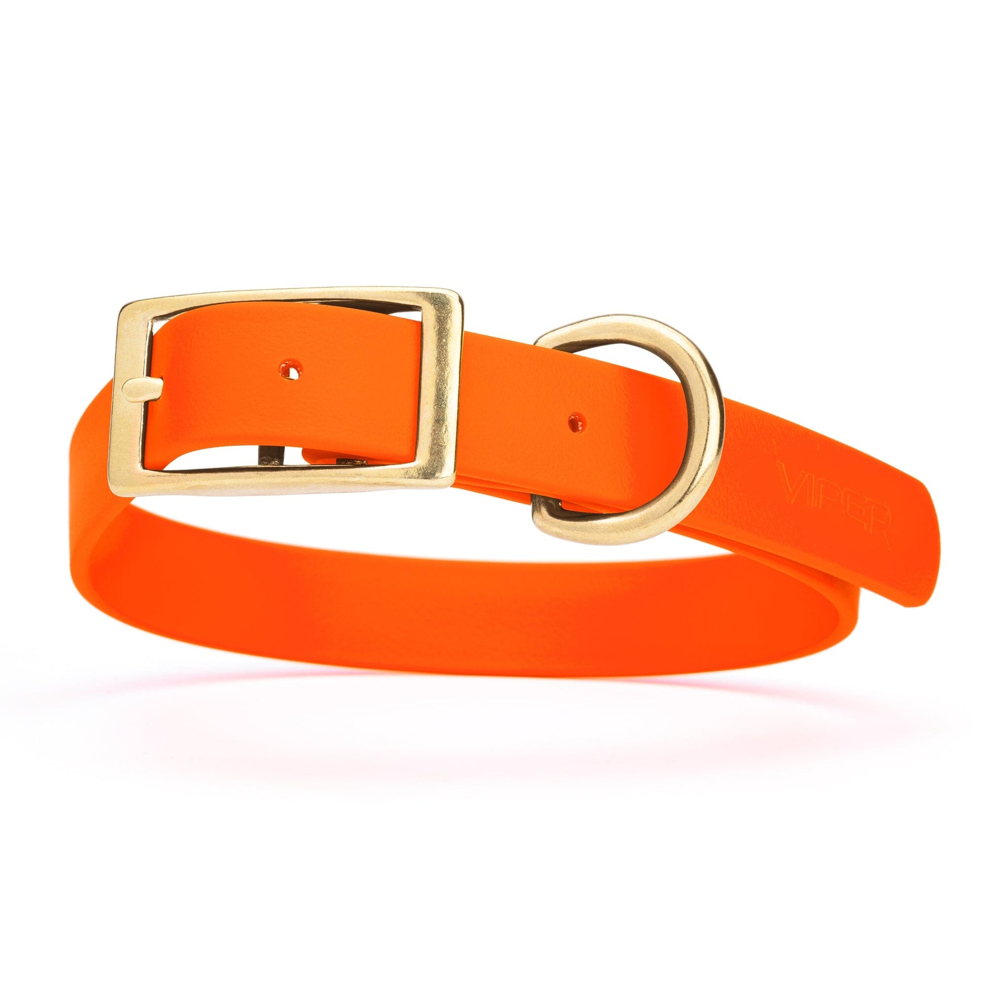 Viper Biothane Waterproof Dog Collar - Brass Hardware - Size L (18" - 22") Hunter Orange L 18"-22" x W 1" Dog Collar Dogline