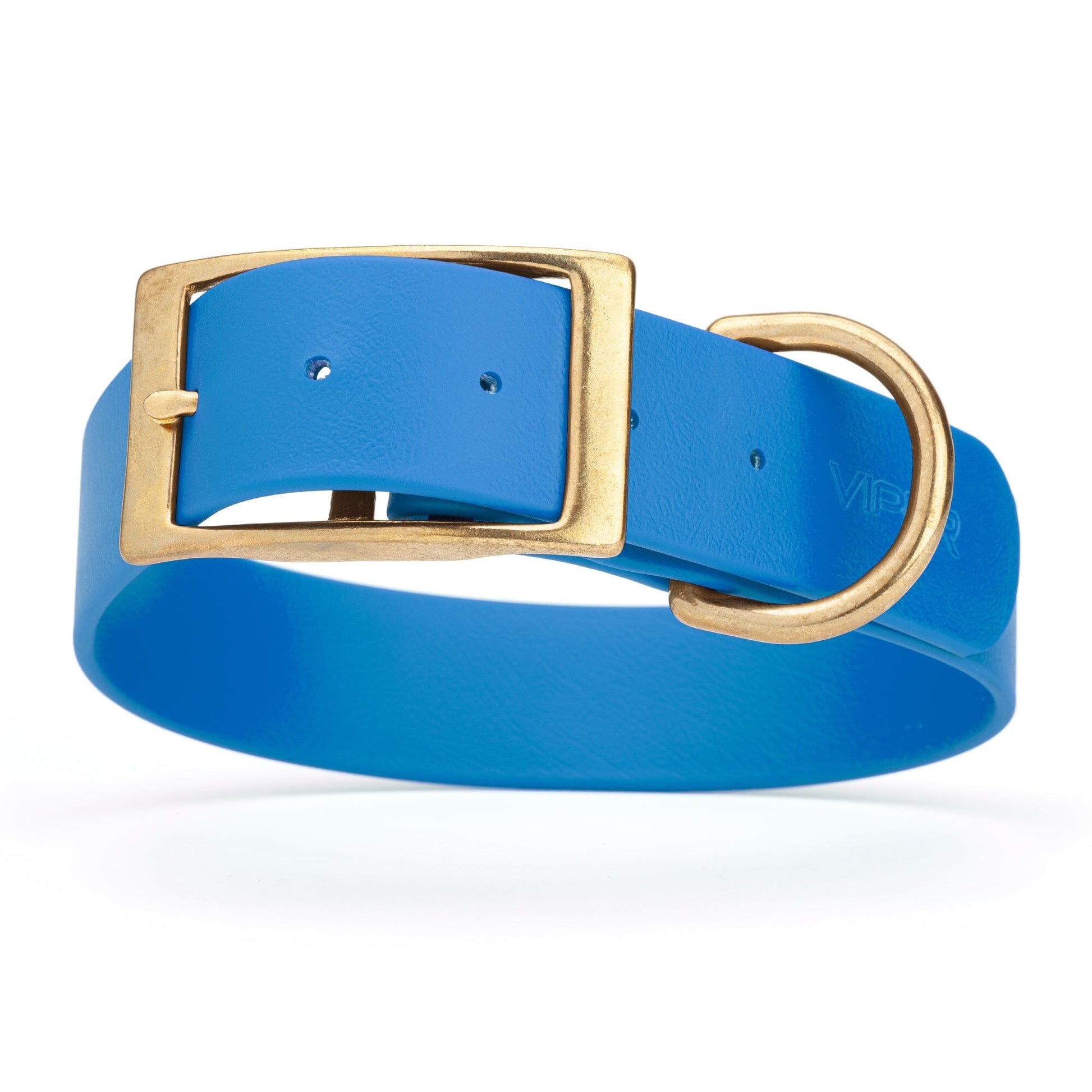 Viper Biothane Waterproof Dog Collar - Brass Hardware - 1.5in Wide - Size XXL (24" - 28") Cerulean Blue L 24"-28" x W 1.5" Dog Collar Dogline