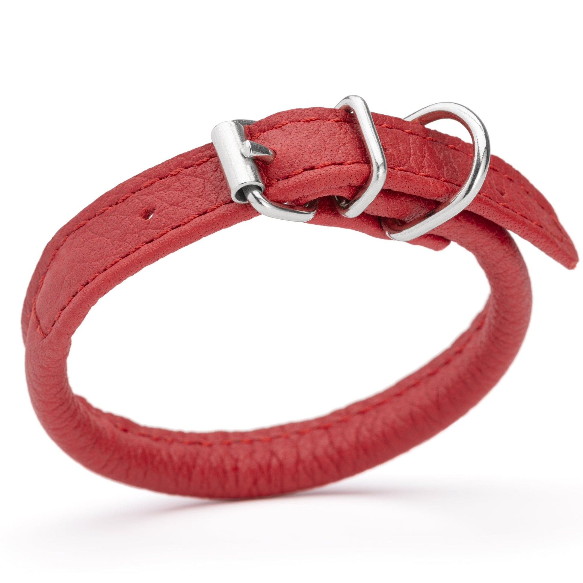 Soft Leather Round Dog Collar Red 1 4" Dog Collar Dogline