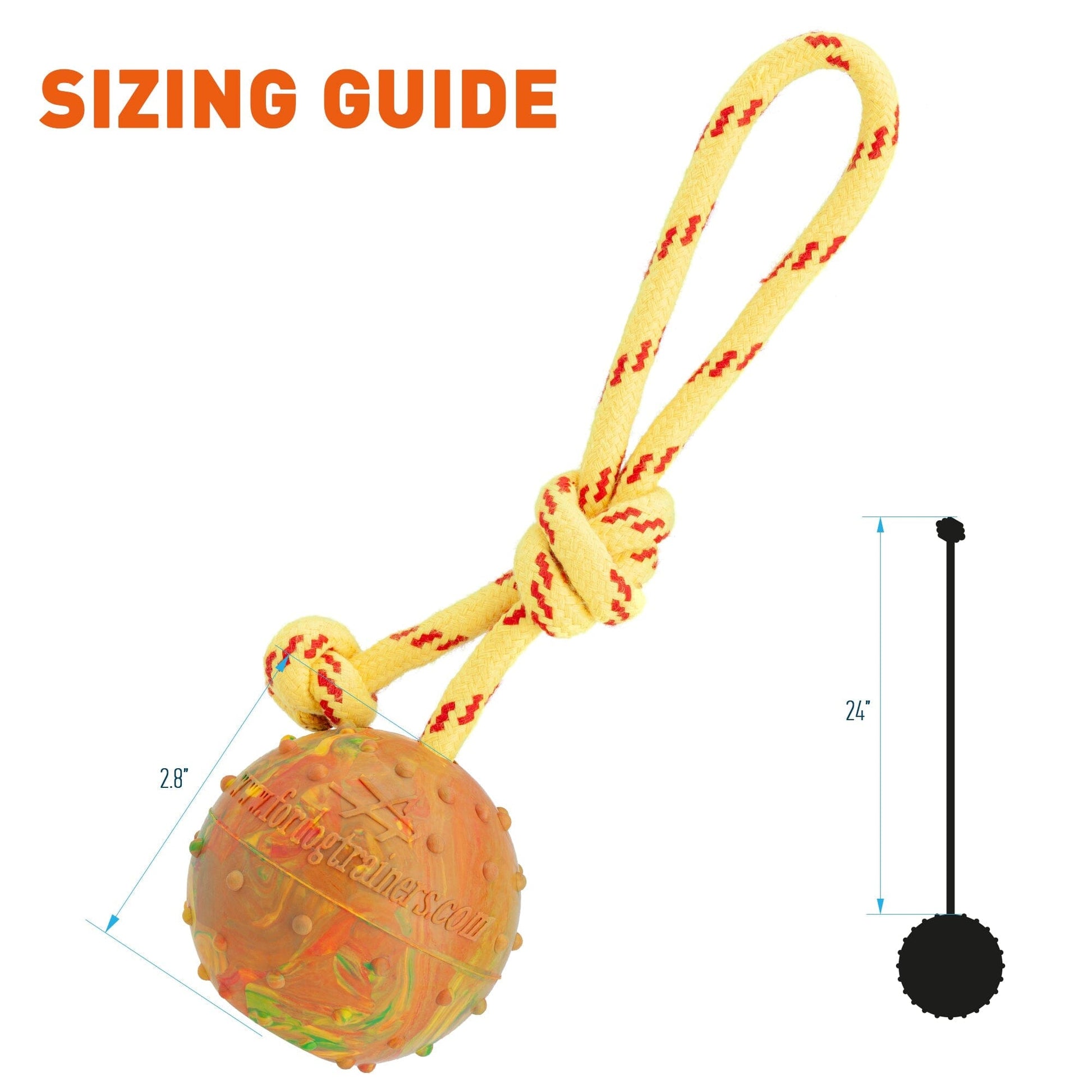 FDT Solid Rubber Dog Ball on Rope, Large - Diameter 2.75" (7 cm) Dog Toys Dogline