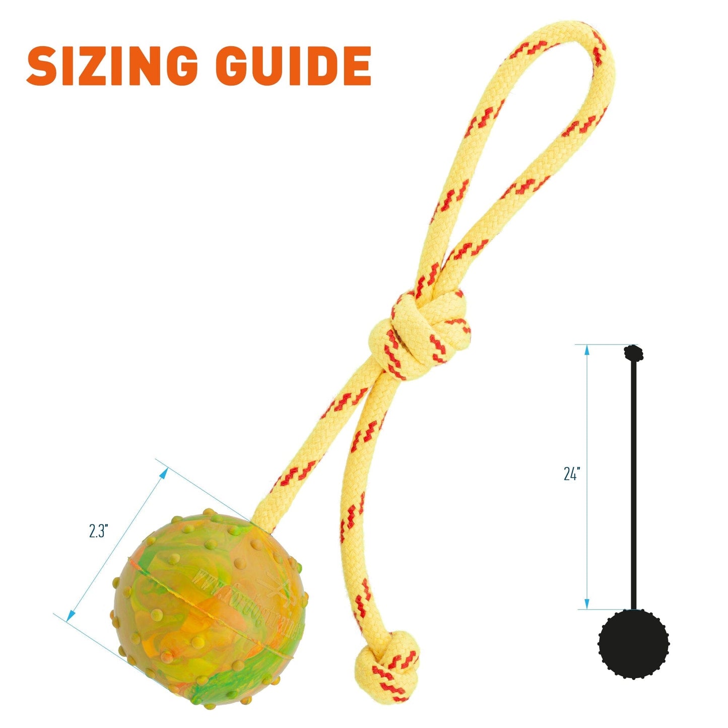 FDT Rubber Dog Ball on Rope, Medium - Diameter 2.3" (6 cm) Dog Toys Dogline