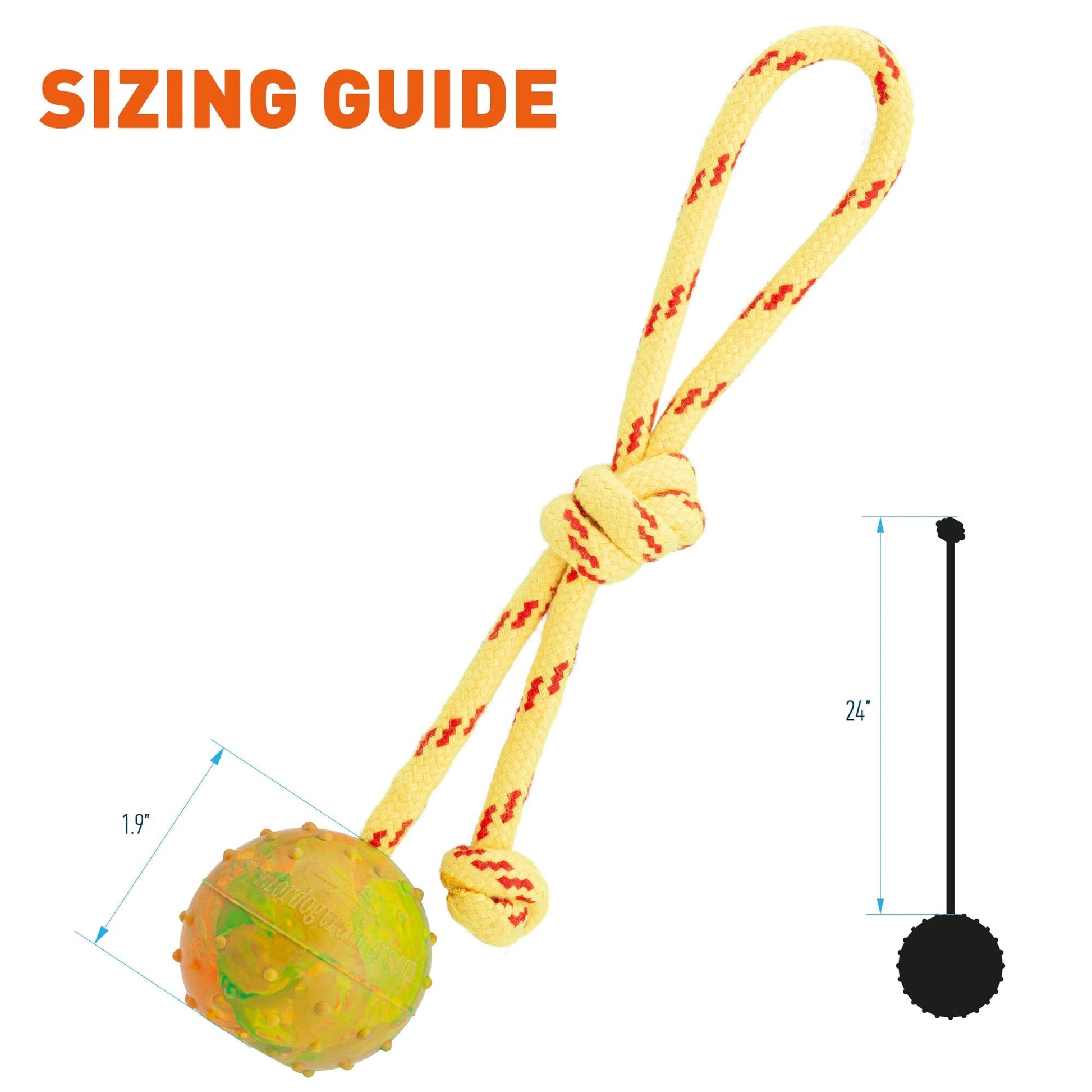 FDT Rubber Dog Ball on Rope, Small - Diameter 2" (5 cm) Dog Toys Dogline