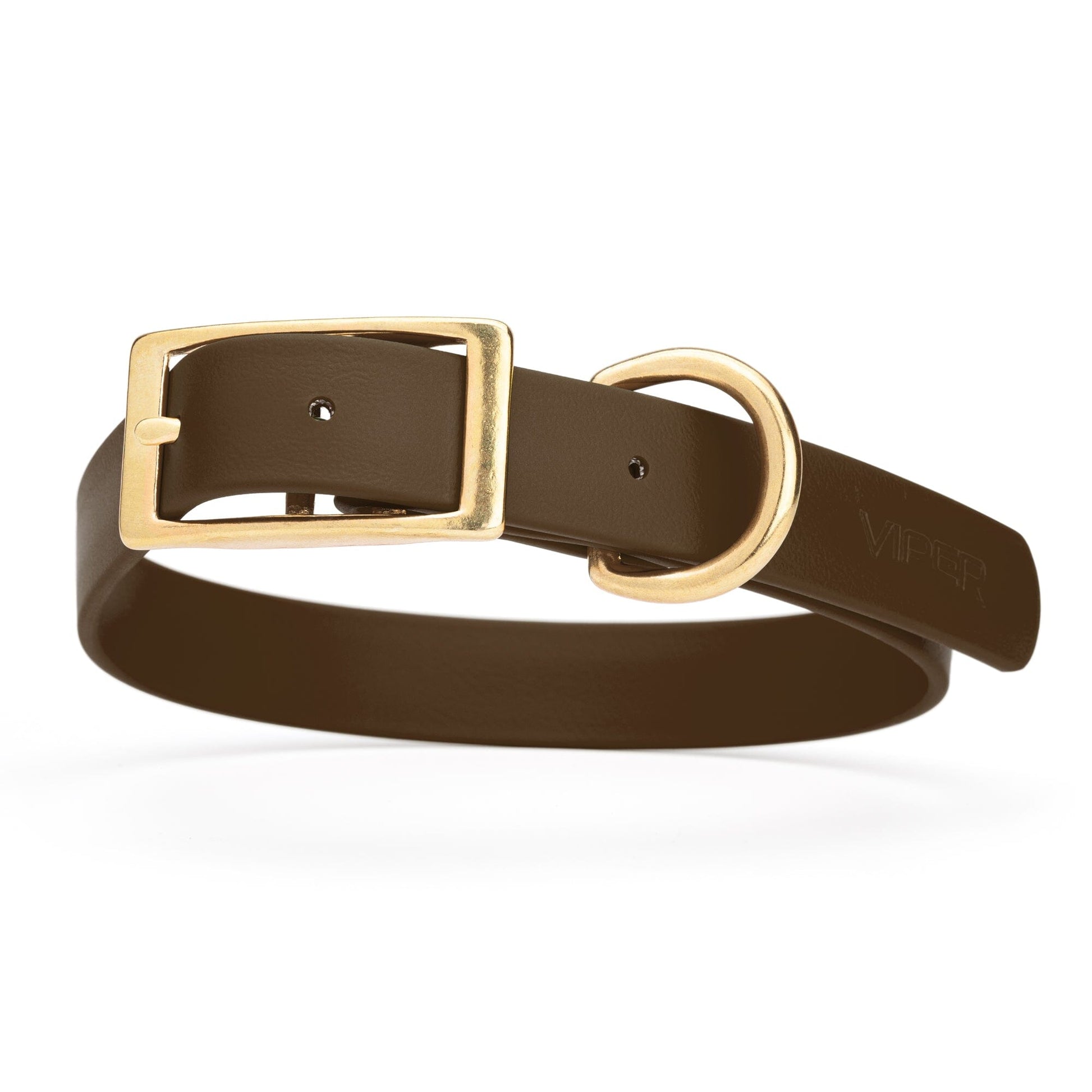 Viper Biothane Waterproof Dog Collar - Brass Hardware - Size L (18" - 22") Dark Chocolate Brown L 18"-22" x W 1" Dog Collar Dogline