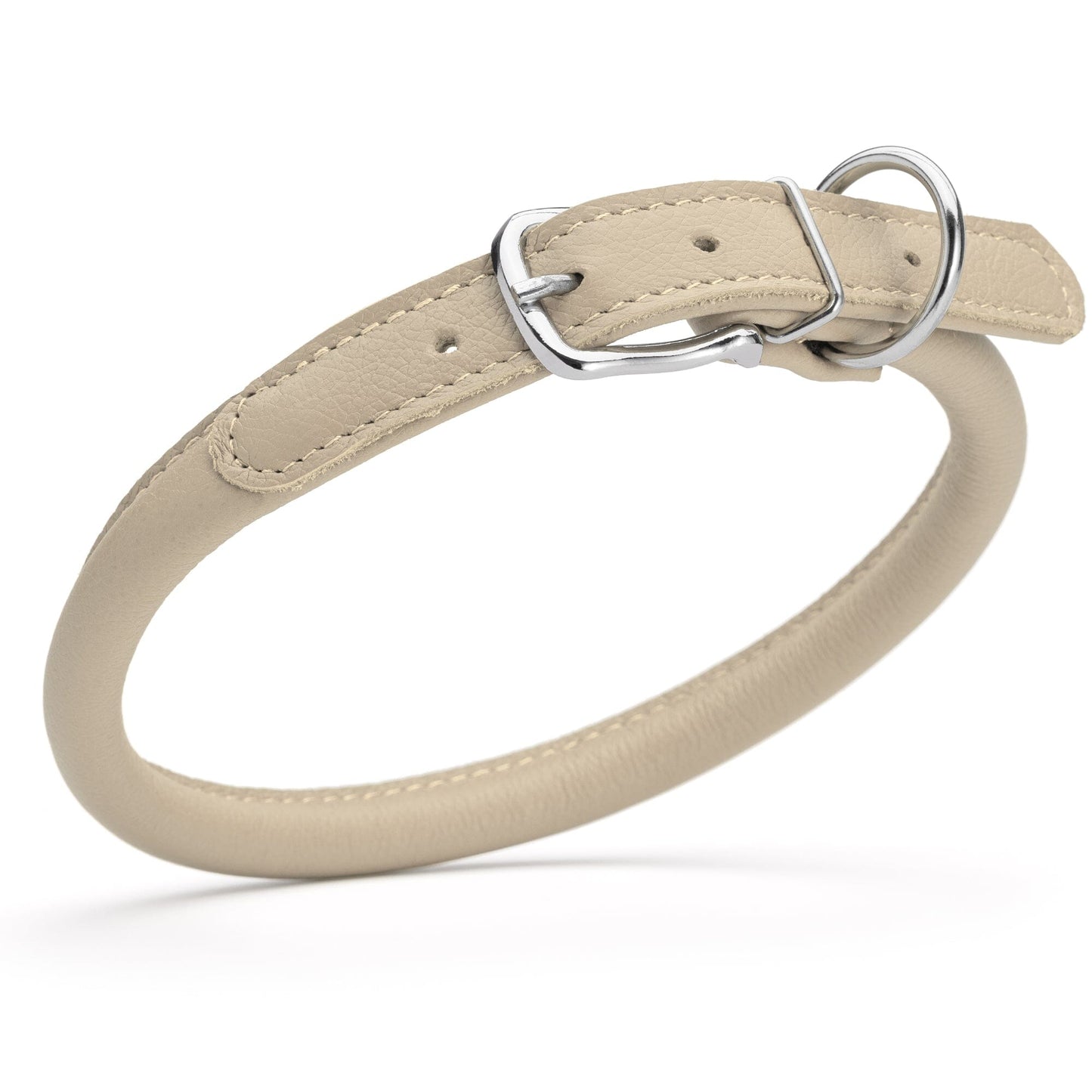 Soft Leather Round Dog Collar Beige 1 2" Dog Collar Dogline
