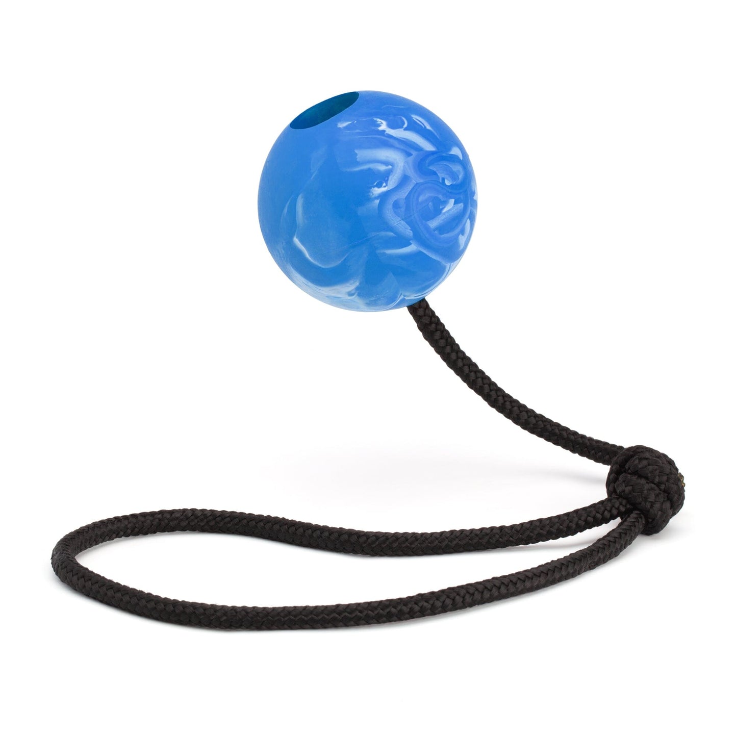 Rubber Euro Ball with Rope 2.36" Blue Dog Toys Dogline